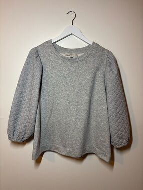 LOFT Light Heather Greg Quilted Puff Sleeve Sweatshirt, size XL